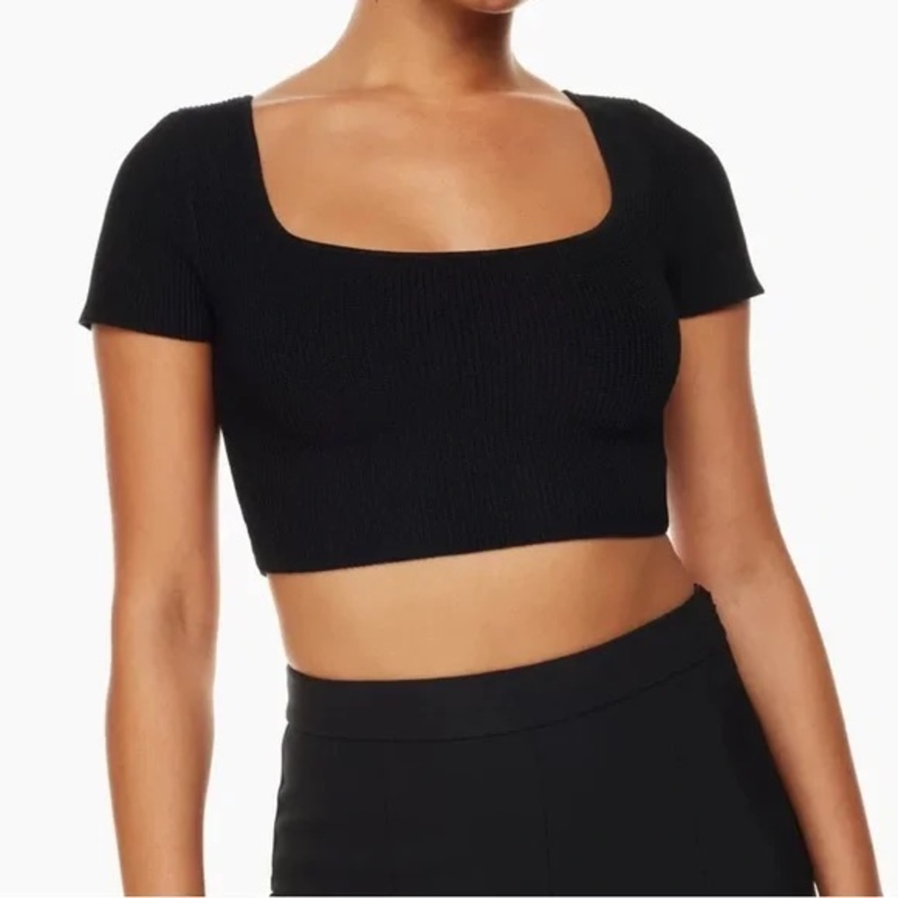Babaton by Aritzia Sculpt Knit Black Square Neck Ribbed Crop Top size XS